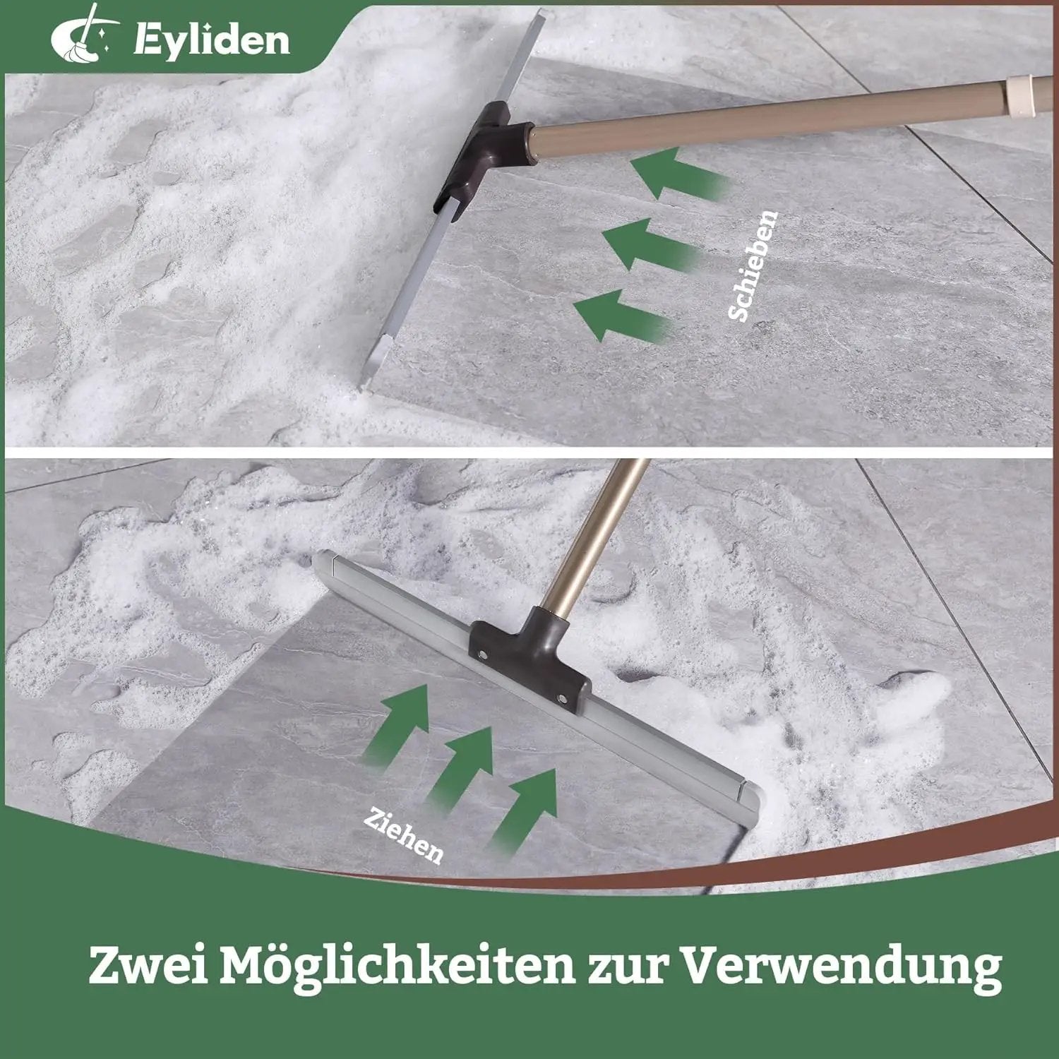 Eyliden 17" Rubber Floor Squeegee - Quick Water & Foam Removal, Dual-Action Push & Scrape Heavy-Duty Scrubber Broom with Telescopic Handle, for Bathroom Shower Kitchen Floors Glass Pool by GreenHaven Gardens