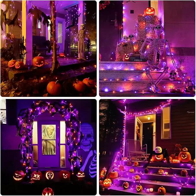 JMEXSUSS Orange and Purple Solar Halloween Lights, 2 Pack Each 100 Led Solar String Lights Outdoor Waterproof for Halloween Tree Christmas Decoration by GreenHaven Gardens
