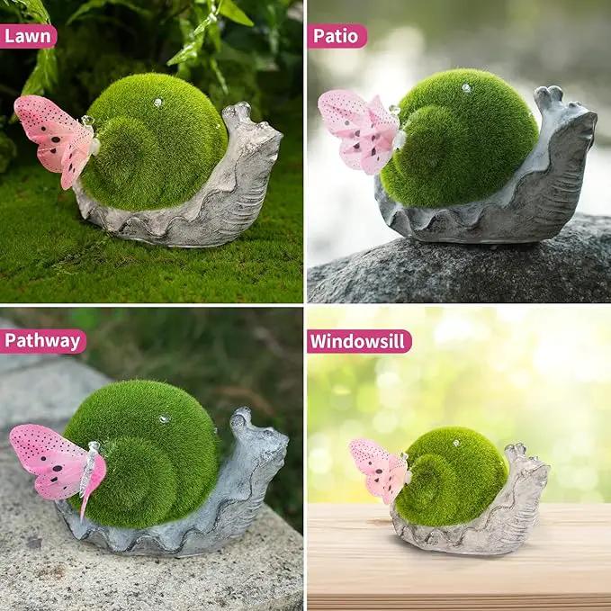 Solar Snail Garden Statue Lights for Outdoor Decor Flocking with LED Figurine Lighting Resin Slug Flocked Decorations for Patio Lawn Yard Home Housewarming Mom Wowen Gifts by GreenHaven Gardens