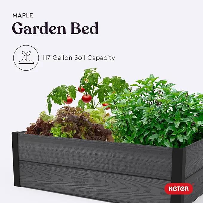 Keter 48" X 48" inches Wood Look Raised Garden Bed, Durable Outdoor Herb Garden Planter for Vegetables, Flowers, and Succulents, Grey by GreenHaven Gardens