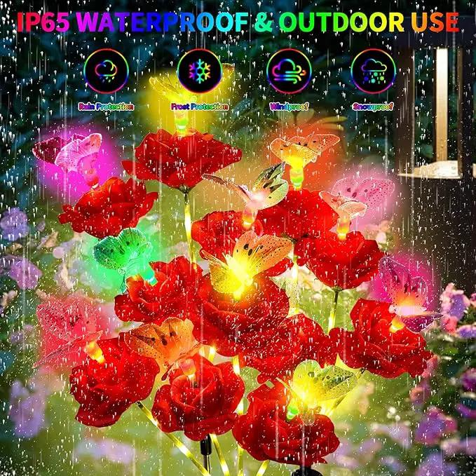 Solar Butterfly Rose Garden Lights Outdoor Waterproof Decorative Flower Garden Decor Yard Patio Lawn Outdoor, Gifts for Mother's Day3 Pack Gifts for Women (Butterfly Rose) by GreenHaven Gardens