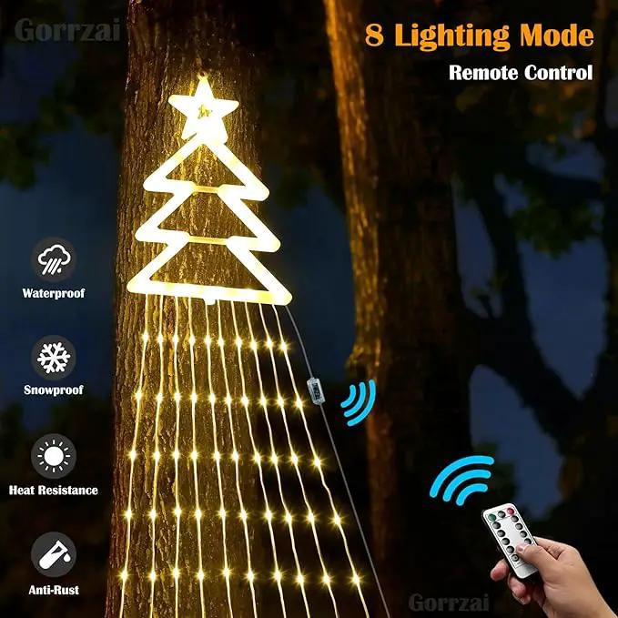 420 LED Outdoor Christmas Decorations Star String Lights Waterproof Christmas Tree Topper, 8 Lighting Modes Waterfall Lights for Tree Patio Garden Yard Party (Warm White) by GreenHaven Gardens