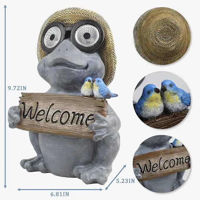 Garden Statue of Frog with Solar Light Eyes,Solar Decor Frog Outdoor Decorations,Frogs Figurine for Patio, Balcony, Yard, Lawn Ornament,Perfect Garden Gift,9.72inch by GreenHaven Gardens
