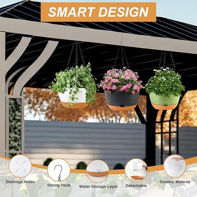 10 Inch Self Watering Hanging Pots, 3 Pack Hanging Planters by GreenHaven Gardens