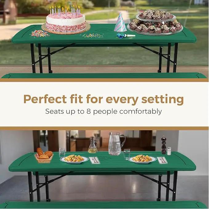 OEF Furnishings Heavy Duty Blow Molded Folding Picnic Table - Green, Black Frame by GreenHaven Gardens
