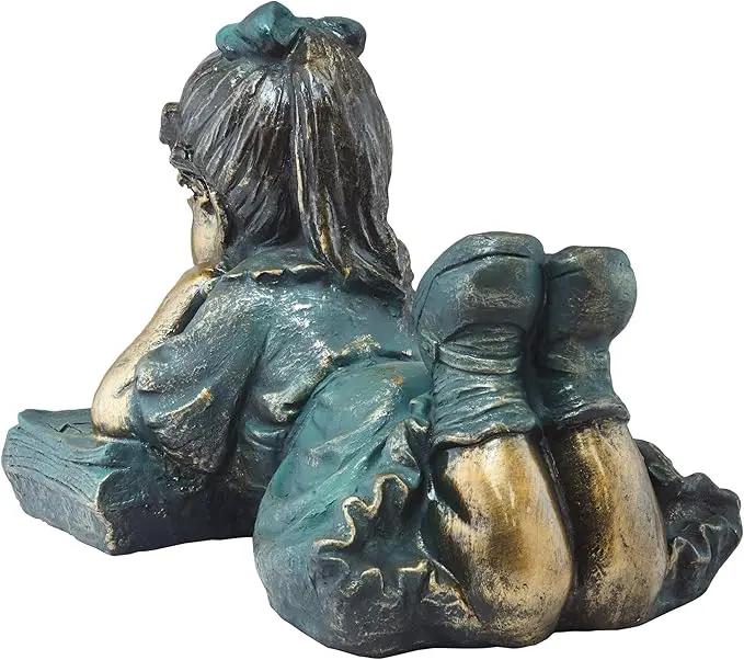 Alpine Corporation 16" Tall Indoor/Outdoor Girl Laying Down Reading Book Statue Set Yard Art Decoration by GreenHaven Gardens