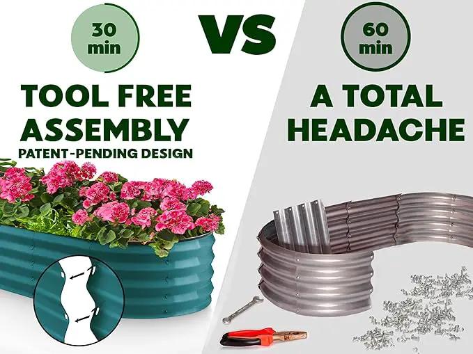Galvanized Raised Garden Beds Outdoor // 8×2×1 ft Planter Raised Beds for Gardening, Vegetables, Flowers // Large Metal Garden Box (Turquoise) // Patented Tool-Free Design by GreenHaven Gardens