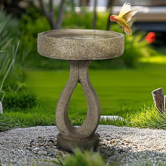 SKYFIRE 21.8”Birdbaths for The Garden Clearance -Concrete Modern Bird Bath for Outside, Yard Statue Decoration for Garden, Patio, Yard, Lawn -15.7”Dia X 21.8”H Contemporary Birdbath with Pedestal by GreenHaven Gardens