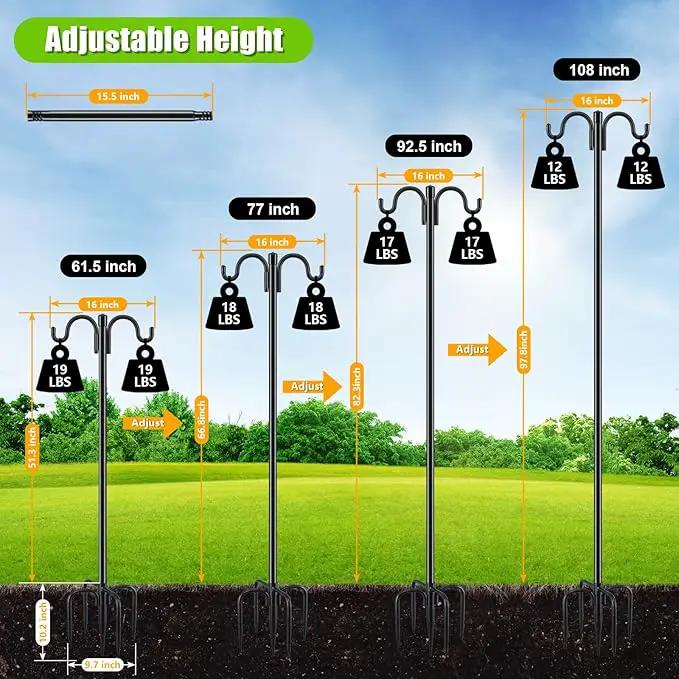 Gtongoko Double Shepherds Hook for Outdoor, 77 Inch Heavy Duty Bird Feeder Pole 3/4 Inch Thick Garden Hooks for Hanging Hummingbird Feeder, Plant Baskets, Solar Light Lanterns, 1 Pack by GreenHaven Gardens