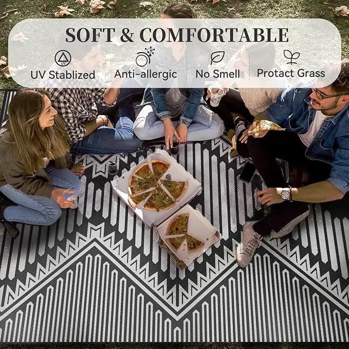 MontVoo Outdoor Rug 8x10 Waterproof Patio Rug-Outdoor Carpet Mat Reversible Plastic Straw Outside Outdoor Rug for RV Camping Picnic Beach Balcony Backyard Pool Deck Porch Modern Boho Grey by GreenHaven Gardens