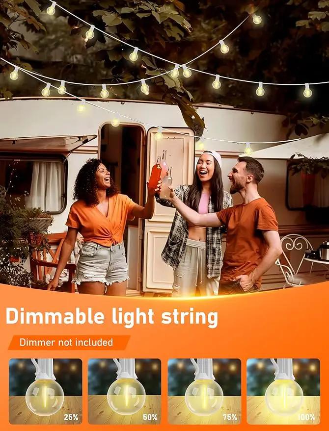 Outdoor LED String Lights 50ft - G40 Edison Bulbs with Clear Plastic Globes, Dimmable Waterproof Commercial Grade Fairy Lights for Wedding/Backyard/Cafe, Indoor Outdoor Party Decoration (Warm White) by GreenHaven Gardens