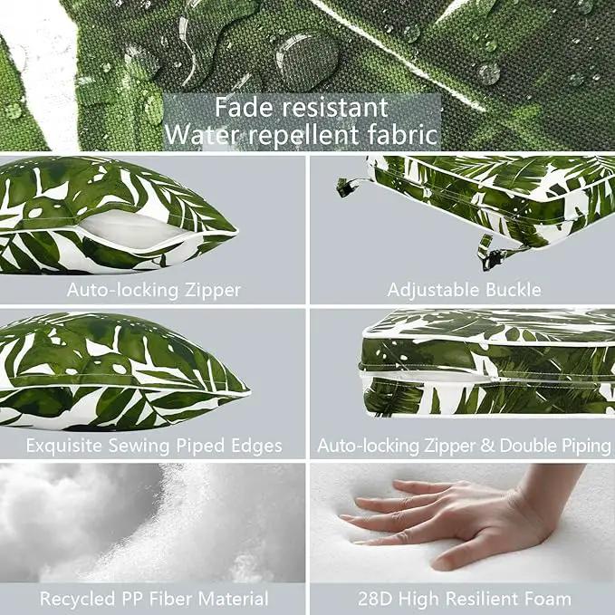 LVTXIII Outdoor Deep Seat Cushion Patio Seat and Back Cushion Set Seasonal Chair Cushion for Dining Arm Chairs, Wicker Chairs and Garden Furniture Decoration, 22"x22"x4", Palms Green by GreenHaven Gardens