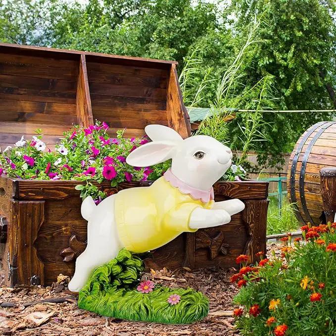Braxio Bunny Decor Garden Outdoor Statues - Resin Large Leaping Bunny Decor Rabbit Statue Easter Decorations Garden Decor for Outside Yard 18.25 * 8.25 * 19 Inch by GreenHaven Gardens