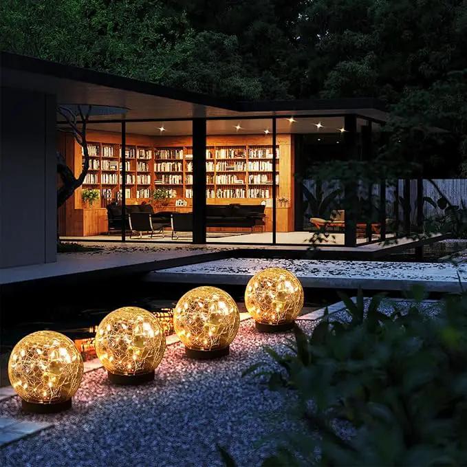 Solar Globe Lights Outdoor Waterproof-Solar Balls-Solar Garden Lights-Solar Orbs for Outside 4 Pack Cracked Glass Ball for Lawn Patio Yard Backyard Decorations, DS-XBQ-1-1-1 by GreenHaven Gardens