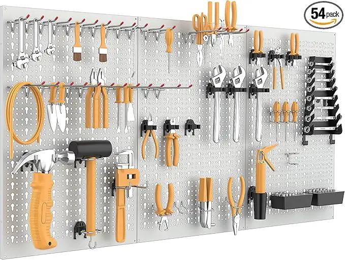 WALMANN Metal Pegboard Tool Organizer Boards with Pegboard Hooks, 24x48in Tools Organizer Pegboard for Garage, Workbench, Peg Board, Tool Storage Board with Hooks(Grey) by GreenHaven Gardens
