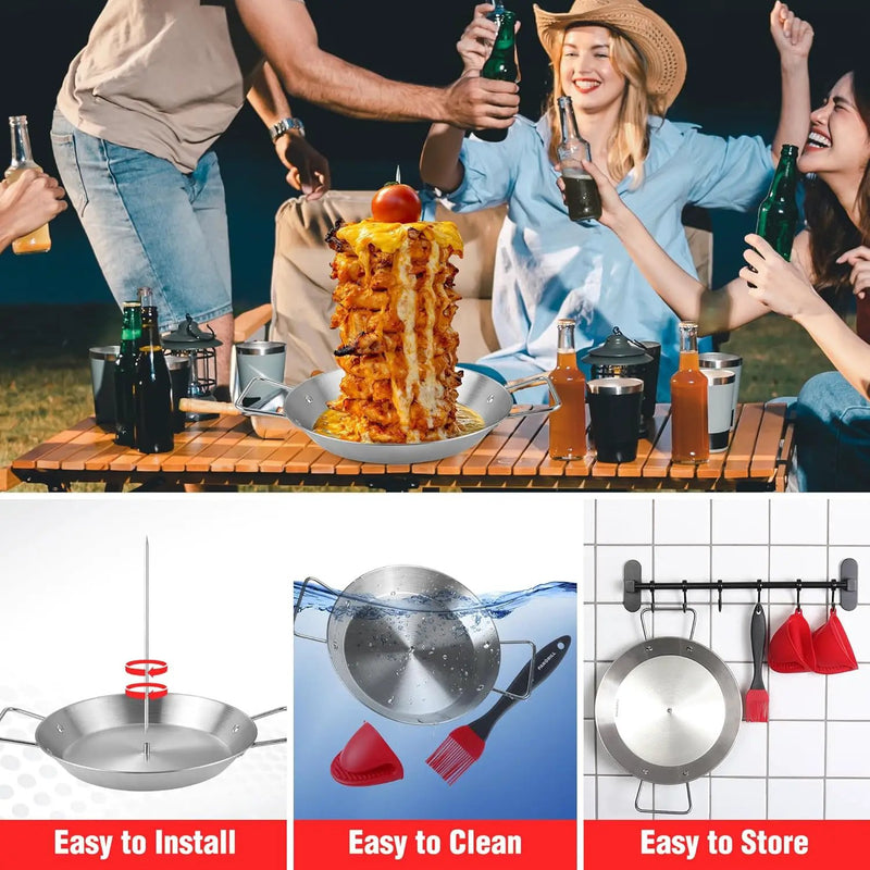 Al Pastor Skewer for Grill Stainless Steel Shawarma Skewer Stand with 3 Spikes (8"/10"/12"),Brush & Anti-scalding Fittings for BBQ Grill Oven by GreenHaven Gardens