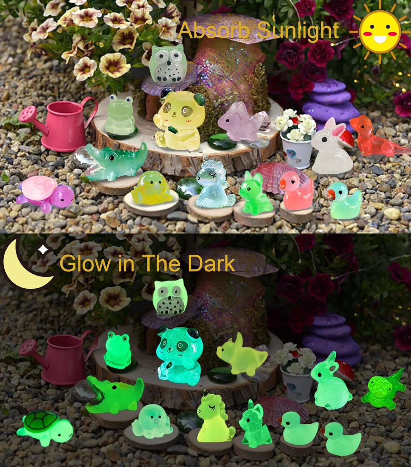 160 Pcs Luminous Mini Resin Animals Tiny Figurines Glow in The Dark Tiny Resin Ducks for Fairy Garden, Miniature Accessories, Crafts, and Decor by GreenHaven Gardens