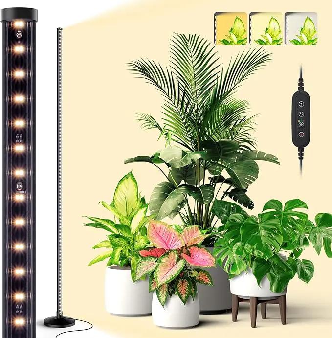 Standing Grow Lights for Indoor Plants,T10 Full Spectrum Vertical Grow Light Wide Illumination Area,16in-65in Adjustable Height Plant Light with Stand,3 Light Modes Floor Grow Light with Timer by GreenHaven Gardens