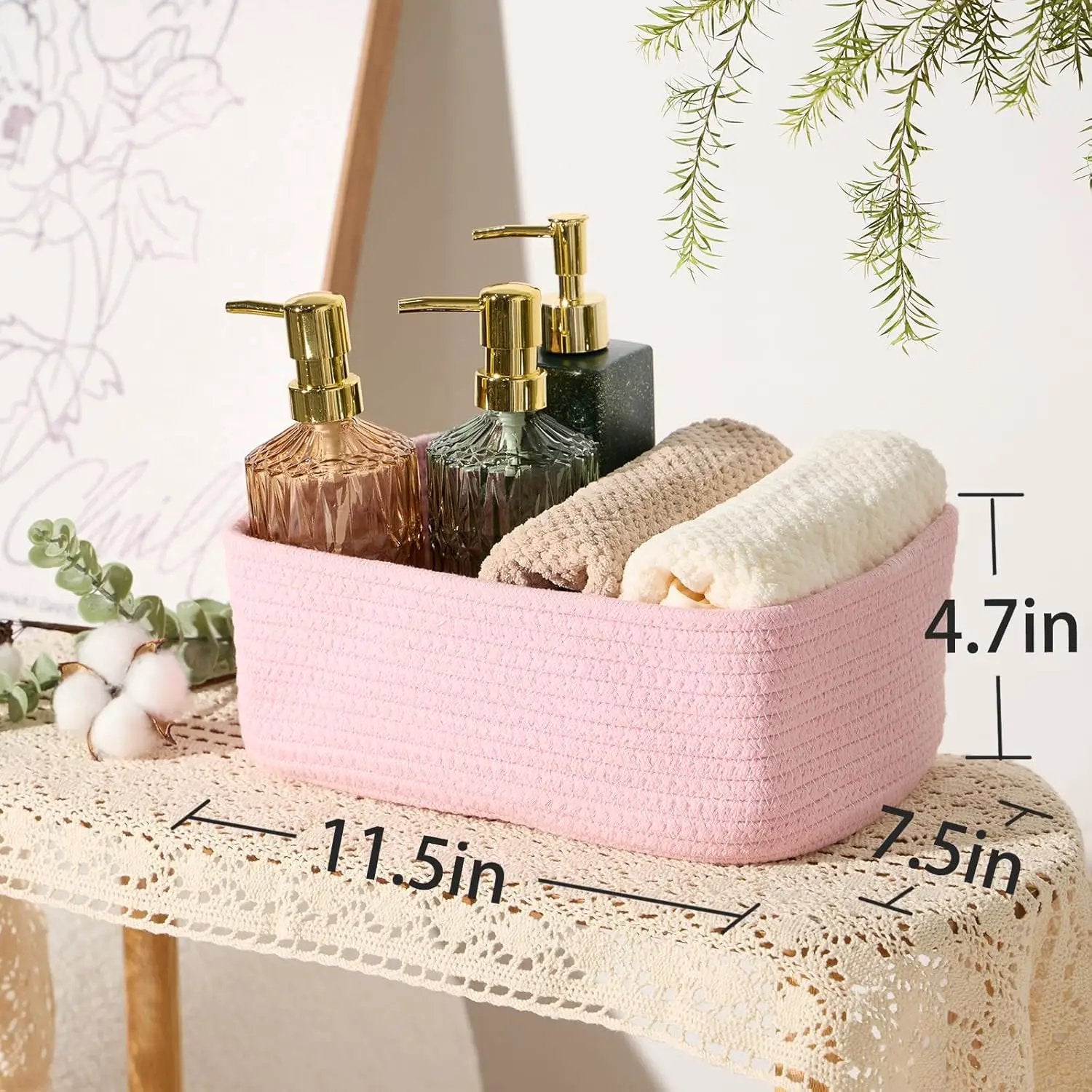 Small Storage Baskets for Organizing | Closet Organizer Bins | Shelf Toy Basket | Woven Rope Baskets | Cube Decorative Box | Shallow Basket | 11.5x7.5x4.7” | 3 Packs Pink by GreenHaven Gardens