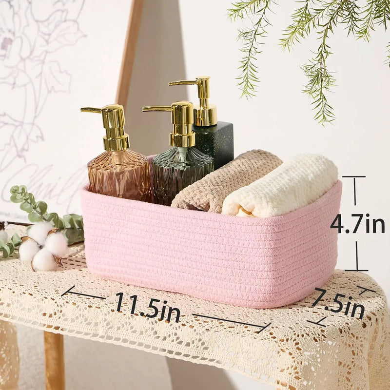 Small Storage Baskets for Organizing | Closet Organizer Bins | Shelf Toy Basket | Woven Rope Baskets | Cube Decorative Box | Shallow Basket | 11.5x7.5x4.7” | 3 Packs Pink by GreenHaven Gardens