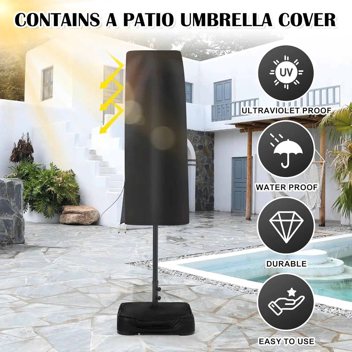 Sundale Outdoor Solar 144 LED 15 ft Patio Umbrella with Sandbag Base Included and Cover, Outdoor Double-Sided Umbrella, Red by GreenHaven Gardens