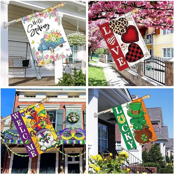 12 Pcs Seasonal House Flags 28x40 Double Sided Seasonal Large Garden Flags for All Seasons Set of 12 Spring Easter Valentine Halloween Christmas Holiday Yard Decoration, Welcome Outdoor Decor 28x40 In by GreenHaven Gardens