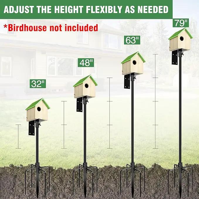 Bird Feeder Pole, 79 Inch Heavy Duty Bird House Pole Mount Kit for Outdoors, Adjustable Metal Bird Feeding Stand, with 2-Hooks, 5-Prong Base for Hanging Feeders, Black by GreenHaven Gardens