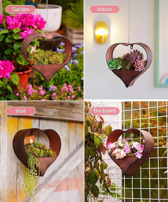 Metal Plant Hangers Indoor and Outdoor: Rustic Heart Shape Hanging Planters Perfect for Window Wall Decor for Living Room Office - Unique Gifts for Mom Women Grandma by GreenHaven Gardens