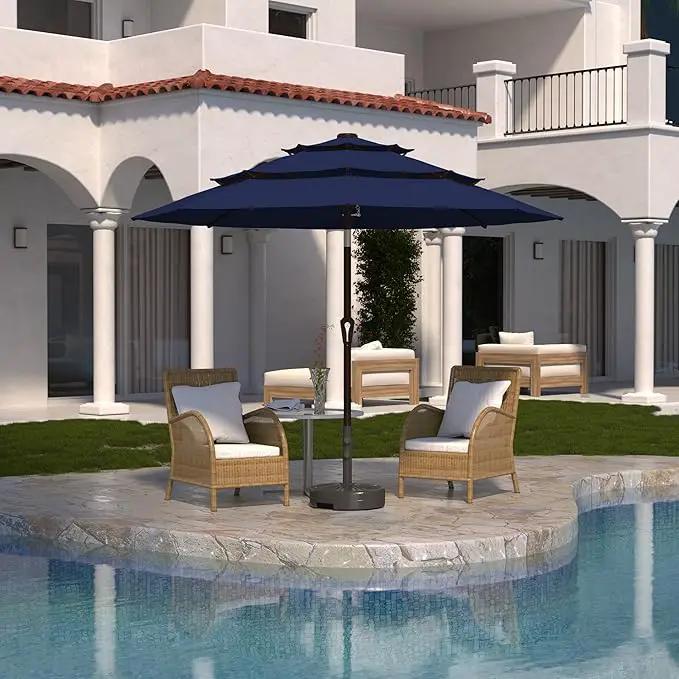 Kingdura 9ft 3-Tier Patio Umbrella, Outdoor Table Umbrella with Easy Crank & Tilt, 8 Reinforced Ribs, UV Protection for Deck, Pool, Market, Backyard (Navy blue) by GreenHaven Gardens