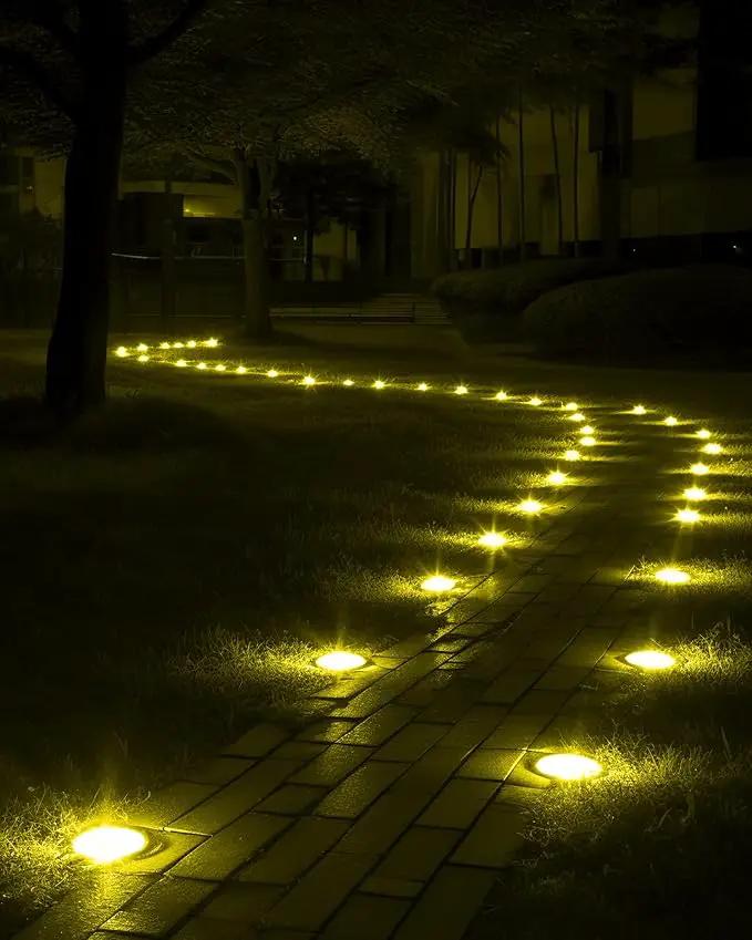 Biling Solar Outdoor Lights 12 Packs, Bright 12 LEDs Solar Ground Lights Waterproof, Flat Pathway Lights Solar Powered for Yard Walkway Garden Driveway (Warm White) by GreenHaven Gardens
