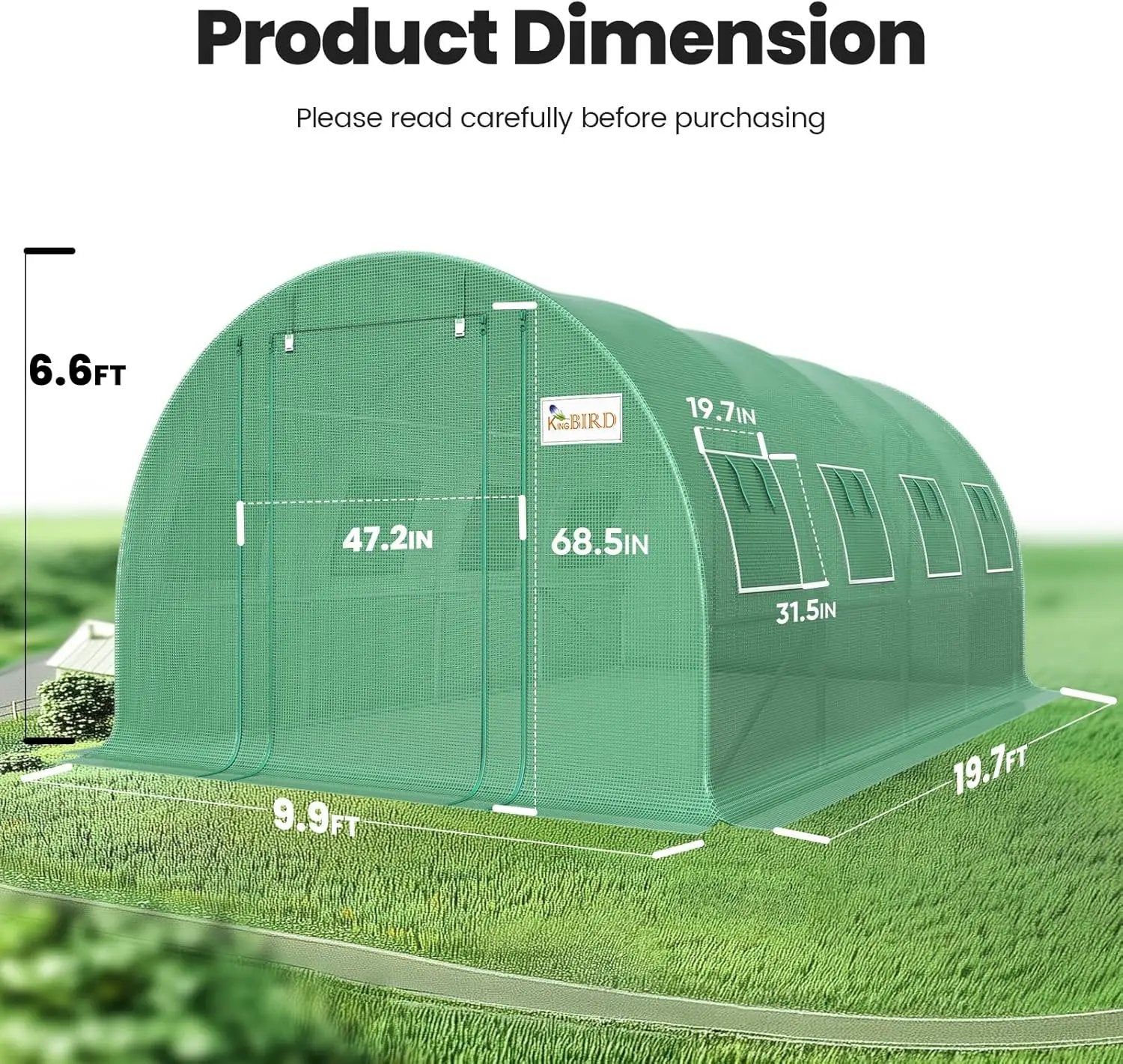 KING BIRD Premium 20x10x6.6FT Greenhouse for Outdoors, Large Walk-in Heavy Duty Galvanized Steel Frame, Mesh Door Screen Window Upgraded Zipper Tunnel Hoop for Garden Plant Winter, Green by GreenHaven Gardens