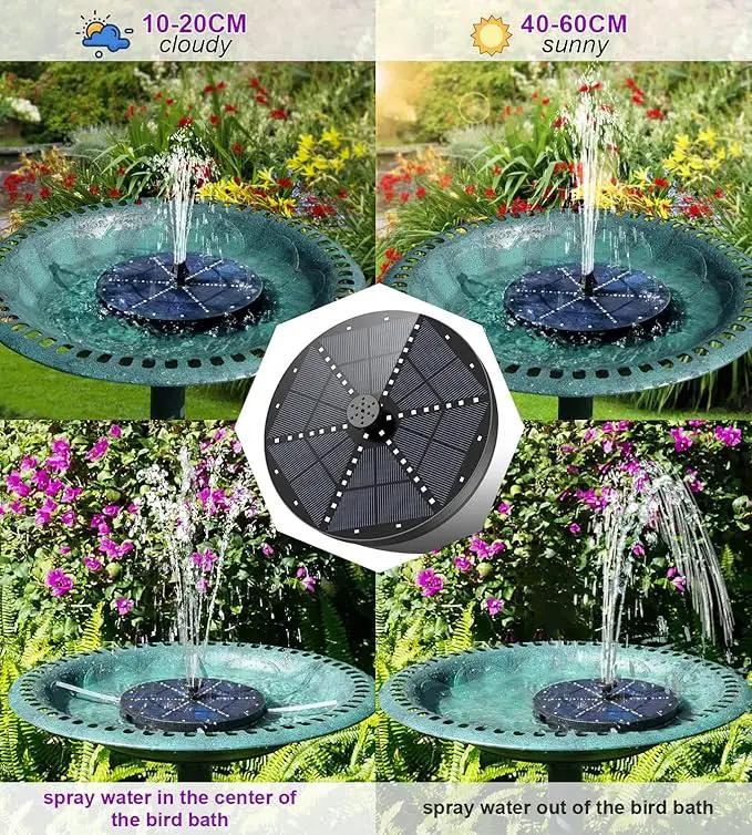 SZMP Solar Fountain 4W Bird Bath Fountains Upgraded 60 LED Lights, Solar Powered Fountain Pump Built-in 4000 Battery with 7 Nozzle & 4 Fixer, Solar Water Fountain for Garden, Bird Bath, Pool, Pond by GreenHaven Gardens