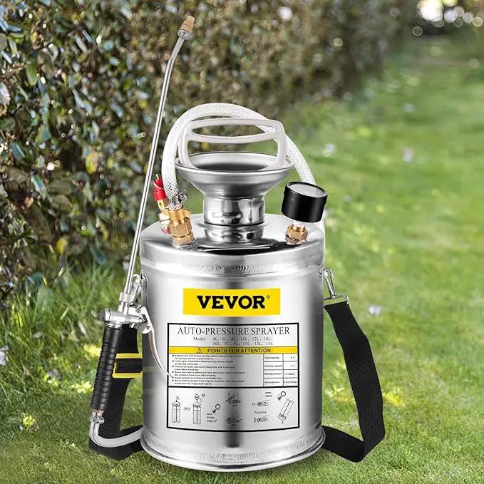 Happybuy 1 Gallon Stainless Steel Pump Sprayer, 12" Wand & 3FT Reinforced Hose, Pressure Gauge, Safety Valve & Adjustable Nozzle, Garden Weed Sprayer for Lawn, Gardening, Sanitizing by GreenHaven Gardens