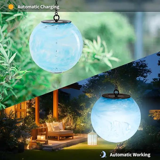 VCUTEKA Solar Chandelier Outdoor, Hanging Glass Solar Light with Hook Up, Garden Lanterns Decor for Yard, Tree and Patio, Blue by GreenHaven Gardens