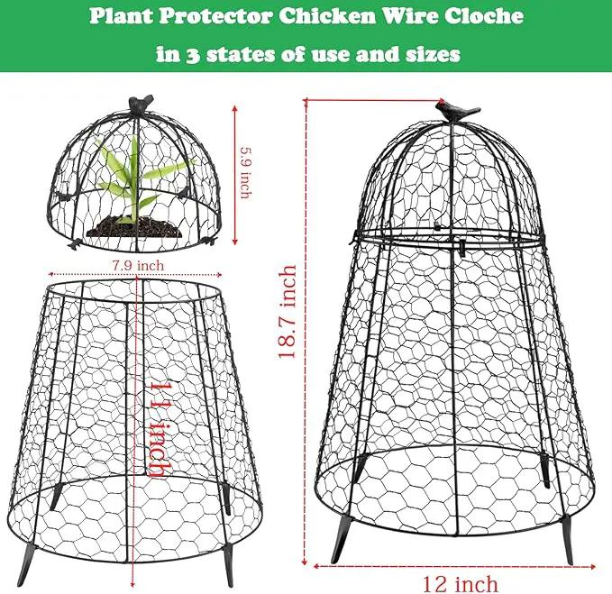 Plant Protector Chicken Wire Cloche 4 PCS, Plant Protectors from Animals, 18.7×12 Inch Large Garden Cloches for Plants, Sturdy 2-in-1 Cloche Dome for Plants, Plant Protectors for Easy Pruning by GreenHaven Gardens