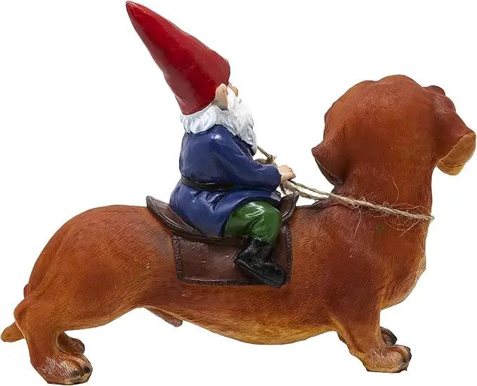 Funny Guy Mugs Gnome and a Dachshund Garden Statue- Indoor/Outdoor Garden Dog Gnome Sculpture for Patio, Yard or Lawn by GreenHaven Gardens