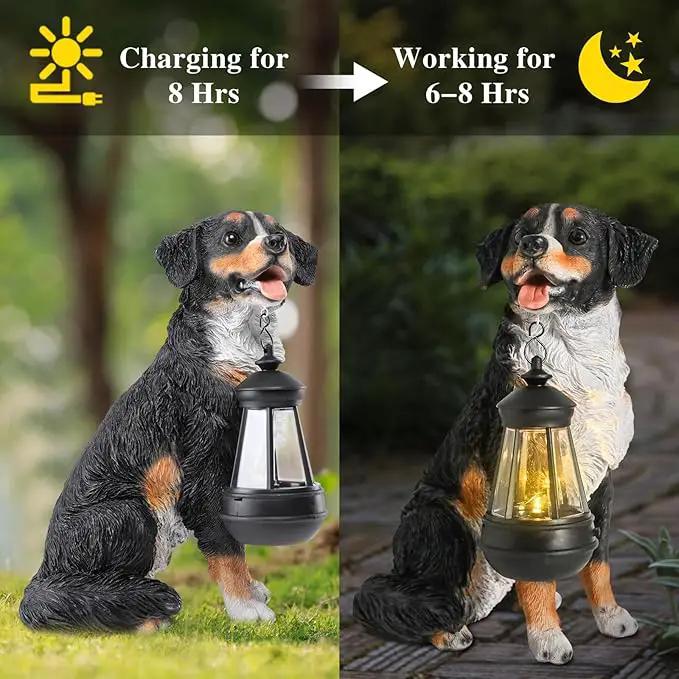 Afirst Dog Garden Statue - Outdoor Decor with Solar Lantern Lovely Bernese Mountain Dog Figurine Patio Lawn Yard Art Ornaments Housewarming Gift by GreenHaven Gardens