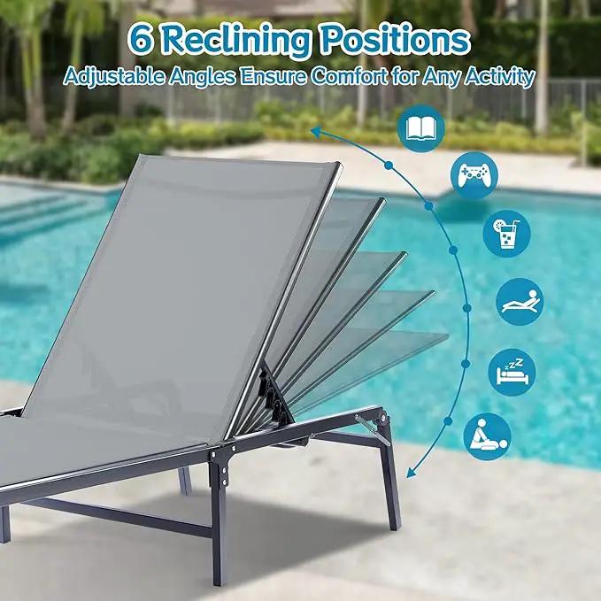 Outdoor Chaise Lounge Chair Set of 2, Foldable & Assemble-Free, 6 Adjustable Positions, Durable Rust-Resistant Frame, Portable Outdoor Pool Lounge Chairs for Pool Patio Beach, Grey by GreenHaven Gardens