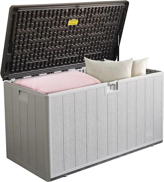 110 Pro Gallon Resin Deck Box, Waterproof Outdoor Storage Bin for Patio, Poolside, and Garden, Lockable & UV-Resistant, Ideal for Small Spaces, Coffee by GreenHaven Gardens
