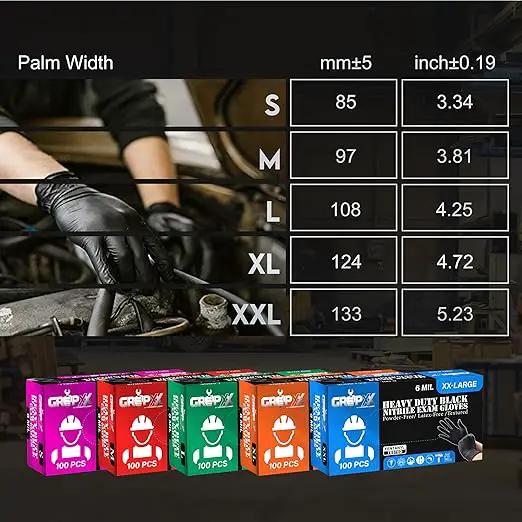 Heavy Duty 6 Mil Black Nitrile Gloves - Disposable, Latex & Powder Free | Mechanic, Food Prep & Tattoo | Rubber Gloves for Cooking, Cleaning & Household | Pack of (100) by GreenHaven Gardens