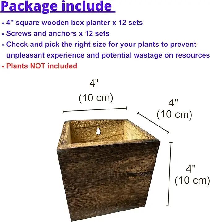 LaLaGreen Indoor Planter Box for Plants (12 Pack, 4x4 Inch) Small Square Wooden Wall Mounted Planters Wood Window Boxes Hanging Flower Pot Plant Holder Outdoor Herb Modern Vertical Garden Home Decor by GreenHaven Gardens