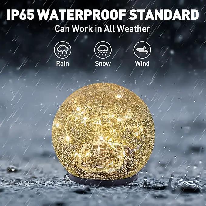 Garden Solar Lights Cracked Glass Ball Waterproof LED for Outdoor Decor Decorations Pathway Patio Yard Lawn, Warm White 2 Globe (4.7”) by GreenHaven Gardens