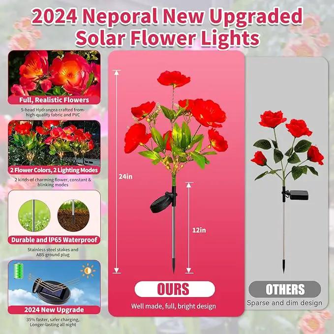 Neporal Solar Flowers Outdoor Waterproof Camellia，4PK Decorative Garden Lights Solar Powered Dusk to Dawn, 7-Stem, 2 Lighting Modes Plants Lights for Yard, Backyard, Porch (Pink+Red) by GreenHaven Gardens