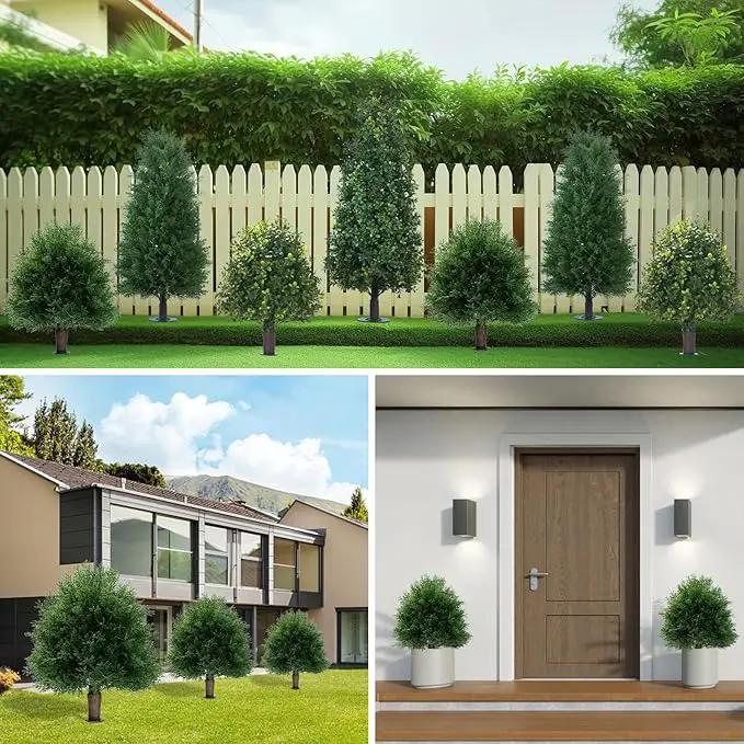 20" Artificial Cedar Topiary Ball Trees with Ground Spike, 2 Pack UV Resistant Artificial Shrubs, Fake Evergreen Artificial Plant Brush for Indoor Outdoor Front Porch Garden by GreenHaven Gardens