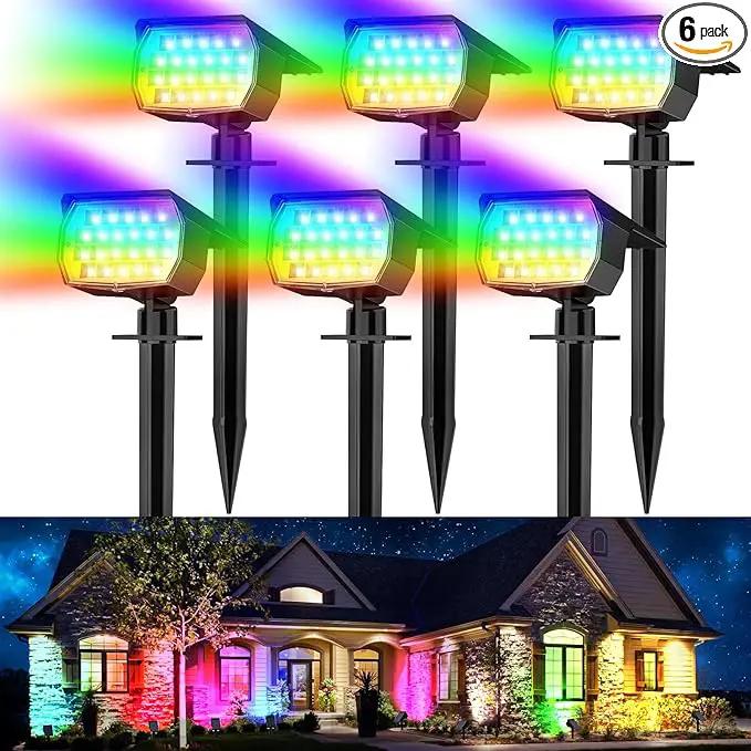 Solar Spot Lights Outdoor Color Changing, [7 Mode/6 Pack] Christmas Landscape Spotlights, Solar Lights Outdoor Waterproof, Solar Led Powered Flood Light for Outside Pathway Yard Garden Walkway by GreenHaven Gardens