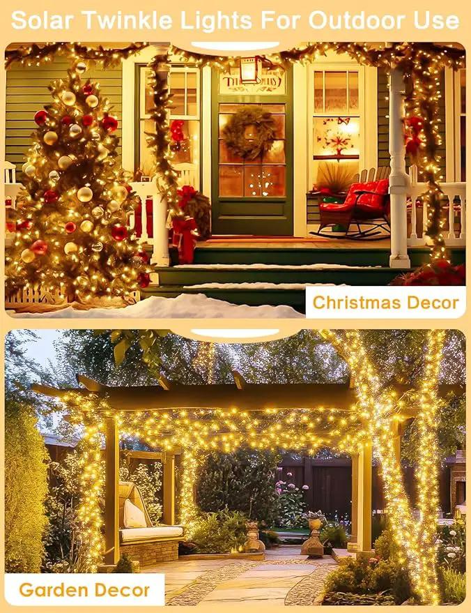 2Pack Solar String Lights Outdoor, 80FT 200LED Solar Fairy Lights, Waterproof Copper Wire & 8 Modes, Solar Twinkle Light for Garden, Tree, Wedding, Christmas Decorations, Patio, Fence (Warm White) by GreenHaven Gardens
