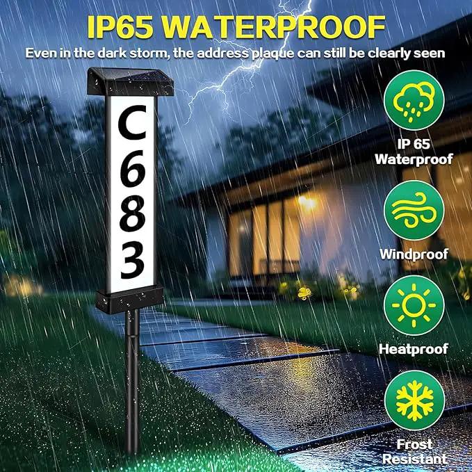 DBF Solar Address Sign, Dual-Sided House Numbers for Outside Waterproof, 3 Colors LED Illuminated Solar Powered Address Plaque with stakes, Outdoor House Number for Home Yard Garden Street by GreenHaven Gardens