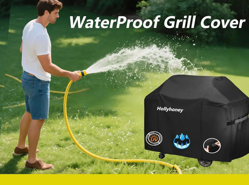 BBQ Grill Cover for Outdoor Grill,58 Inch,Black–Upgraded Lightweight Material,Waterproof,Weather Resistant,UV & Fade Resistant with Adjustable Straps–Gas Grill Cover for Weber,Genesis,Charbroil,etc by GreenHaven Gardens