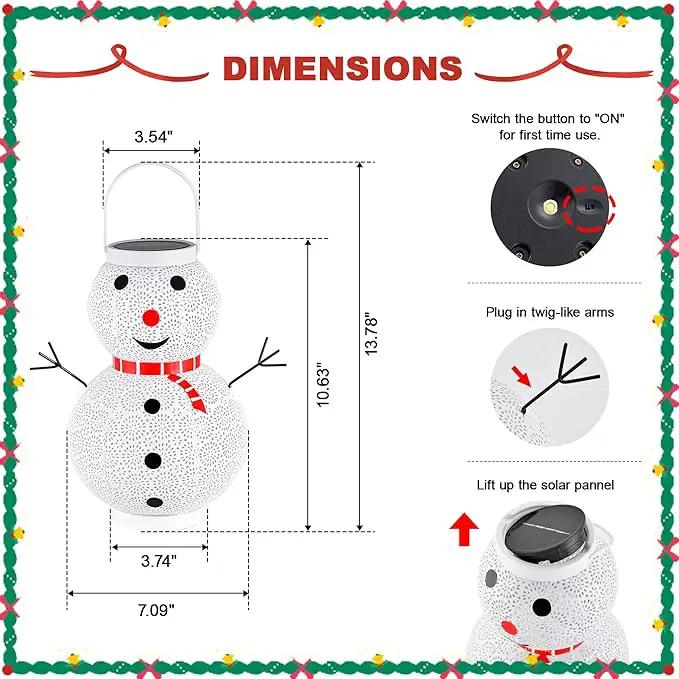 Christmas Decorations Snowman Solar Lantern - Snowman Solar Hanging Lantern Outdoor Waterproof , Metal Standing Solar Powered LED Lantern Decorative Lights for Outside Garden Yard Porch - White by GreenHaven Gardens
