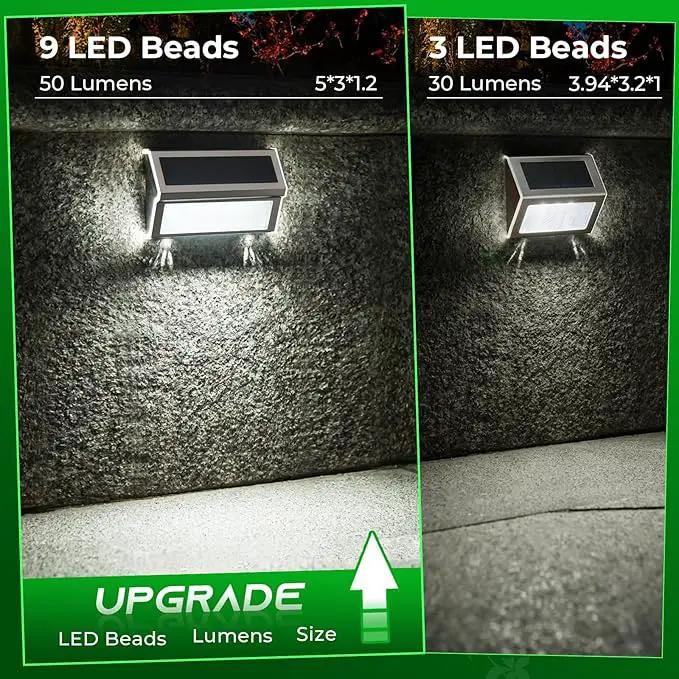 JSOT Solar Step Stair Lights Outdoor Yard Decor 8 Pack, 9LED Deck Lighting for Outside Solar Powered - IP55 Waterproof, Solar Garden Light Decor for Fence, Backyard, Front Porch Step, Wall, Patio by GreenHaven Gardens